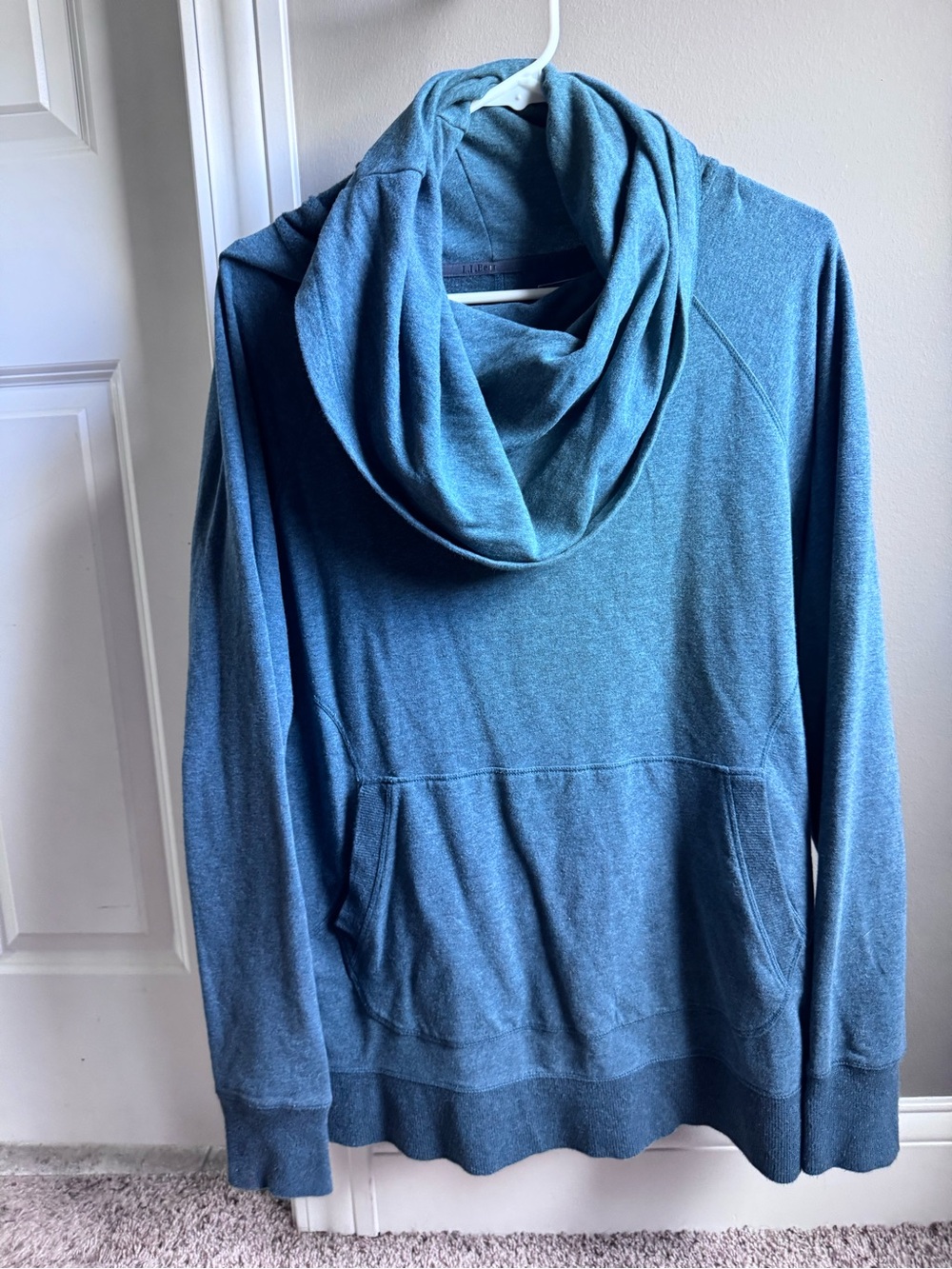 LL Bean Teal Pullover Hoodie with Draped Cowl Neck size XL